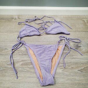Lucy In The Sky Women's Purple Metallic Tie Bikini Swimsuit String Sz Medium